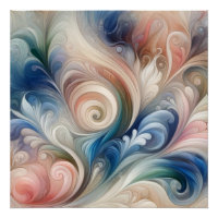 Watercolor Fantasy Floral Pastel Blue & Cream