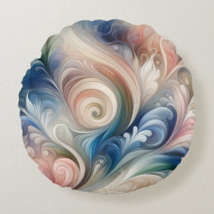 Watercolor Fantasy Floral Pastel Blue & Cream  Round Cushion
