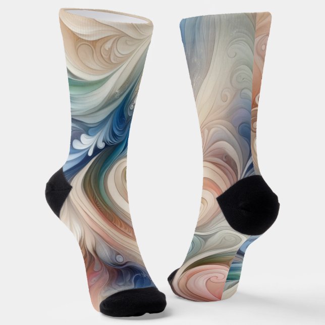 Watercolor Fantasy Floral Pastel Blue & Cream  Socks (Angled)