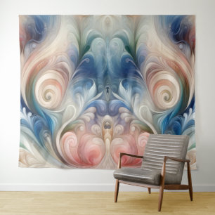 Watercolor Fantasy Floral Pastel Blue & Cream Tapestry