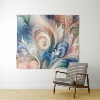 Watercolor Fantasy Floral Pastel Blue & Cream  Tapestry
