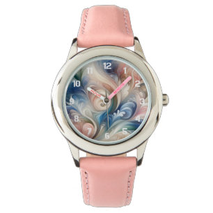 Watercolor Fantasy Floral Pastel Blue & Cream Watch