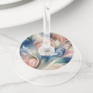 Watercolor Fantasy Floral Pastel Blue & Cream Wine Glass Tag