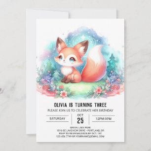  Watercolor Fantasy Fox Birthday digital  Invitation