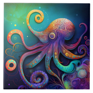 Watercolor Fantasy Octopus Ceramic Tile