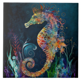 Watercolor Fantasy Seahorse Ceramic Tile