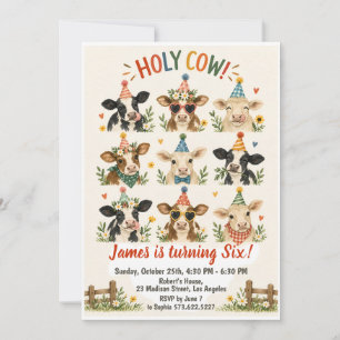 Watercolor Farm Animal Party Holy Cow Birthday Invitation