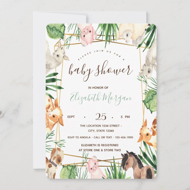 Watercolor Farm Animals Baby Shower  Invitation (Front)