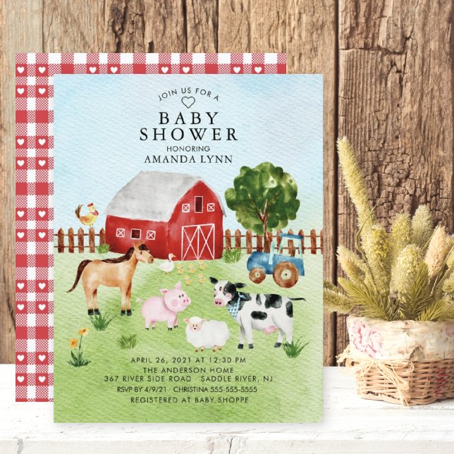 Watercolor Farm Animals Baby Shower Invitation (Creator Uploaded)