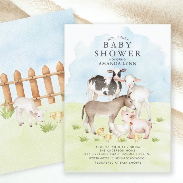 Watercolor Farm Animals Baby Shower Invitation (Creator Uploaded)