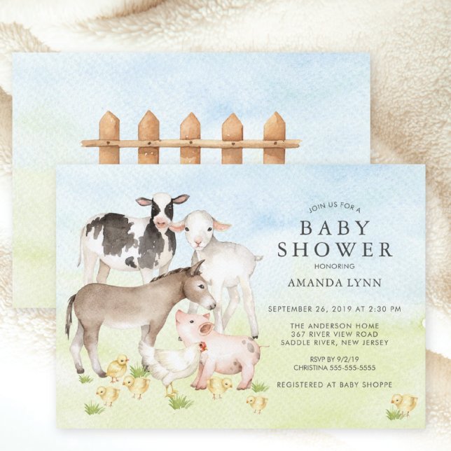 Watercolor Farm Animals Baby Shower Invitation (Creator Uploaded)