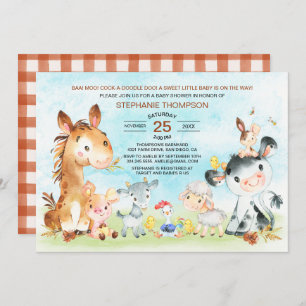 Watercolor Farm Animals Baby Shower Invitation