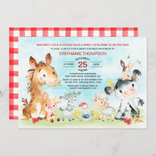 Watercolor Farm Animals Baby Shower Invitation