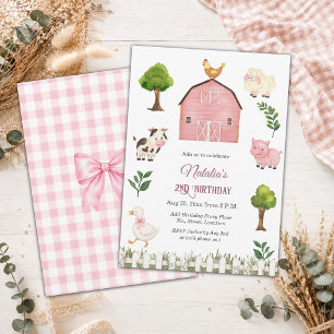 Watercolor Farm Animals Barn 2nd Birthday Party Invitation