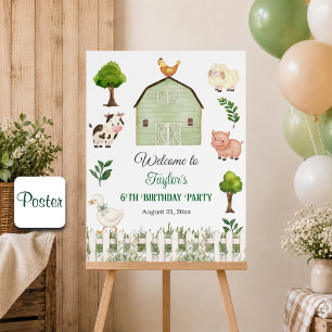 Watercolor Farm Animals Barn 6th Birthday Party Poster