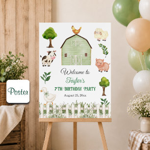 Watercolor Farm Animals Barn 7th Birthday Party Poster