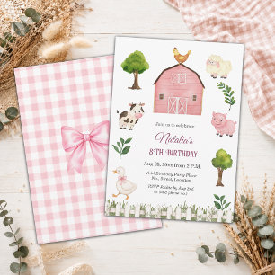 Watercolor Farm Animals Barn 8th Birthday Party Invitation