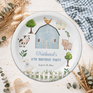 Watercolor Farm Animals Barn 8th Birthday Party Paper Plate