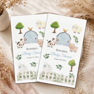 Watercolor Farm Animals Barnyard Baby Shower Napkin