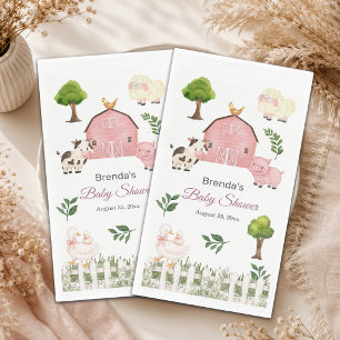 Watercolor Farm Animals Barnyard Baby Shower Napkin