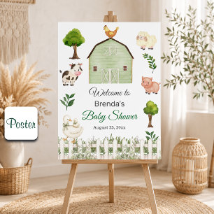Watercolor Farm Animals Barnyard Baby Shower Poster