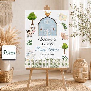 Watercolor Farm Animals Barnyard Baby Shower Poster