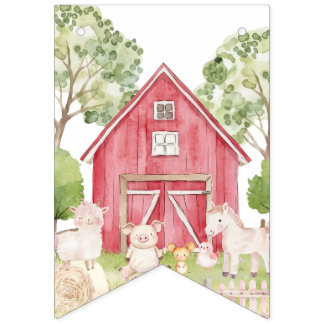 Watercolor Farm Animals Birthday Banner