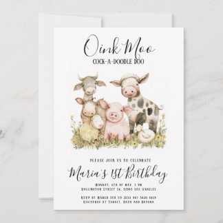 Watercolor Farm Animals Birthday Party Invitation