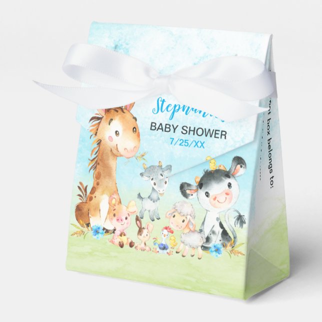 Watercolor Farm Animals Boy Baby Showerm Favour Box (Front Side)