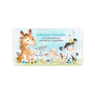 Watercolor Farm Animals Boy Label