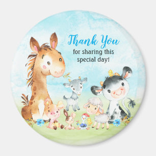 Watercolor Farm Animals Boy Thank You Magnet