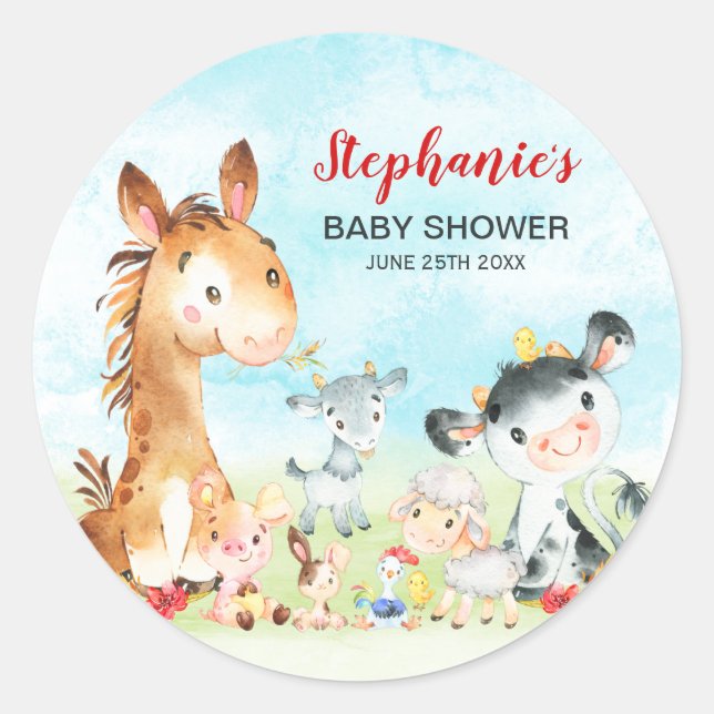 Watercolor Farm Animals Classic Round Sticker (Front)