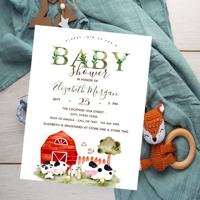 Watercolor Farm Animals Cows Chickens Baby Shower  Invitation (Creator Uploaded)