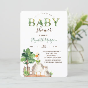 Watercolor Farm Animals Goose Baby Shower Invitation