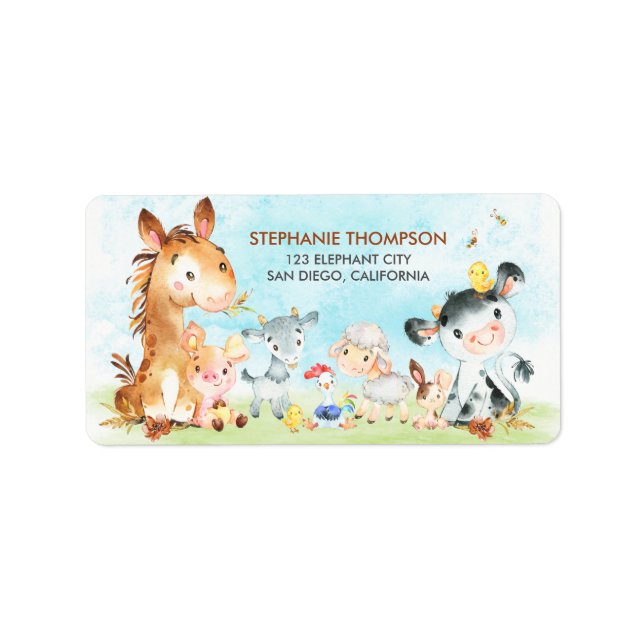 Watercolor Farm Animals Label (Front)
