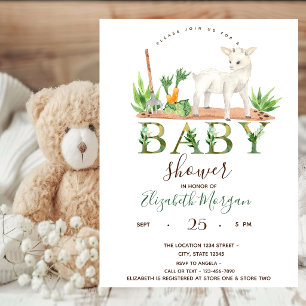 Watercolor Farm Animals Sheep Baby Shower  Invitation