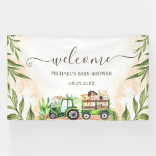 Watercolor Farm Animals Tractor Baby Shower Banner