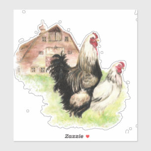 Watercolor Farm Chicken Rooster Hen Barn art