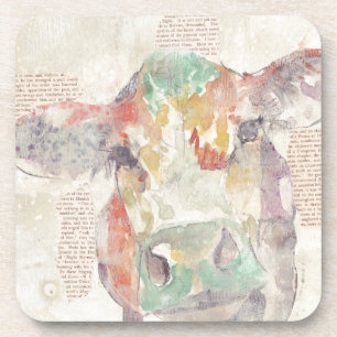 Watercolor Farm Collage Cow Coaster