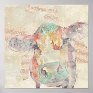 Watercolor Farm Collage Cow Poster