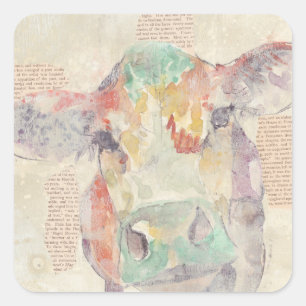 Watercolor Farm Collage Cow Square Sticker