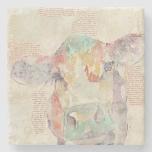Watercolor Farm Collage Cow Stone Coaster