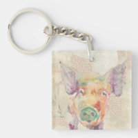 Watercolor Farm Collage Pig