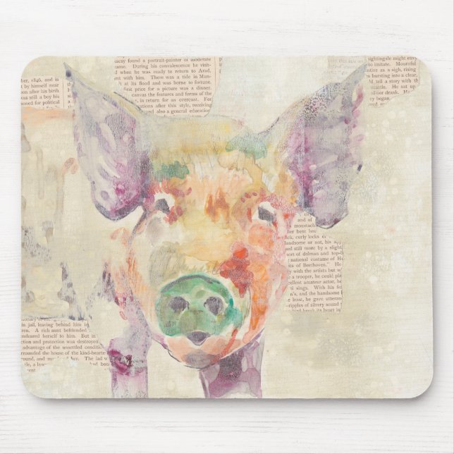 Watercolor Farm Collage Pig Mouse Pad (Front)