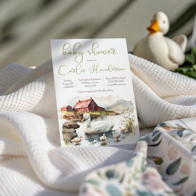 Watercolor Farm Duck with Ducklings Baby Shower Invitation (Creator Uploaded)