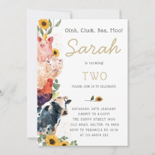 Watercolor Farm Invitation for Birthday Party Barn