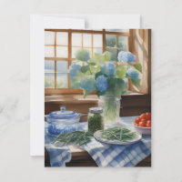 Watercolor Farm Kitchen Table With Green Beans B