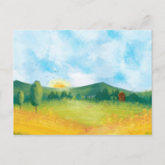 Watercolor Farm Landscape 3 Postcard
