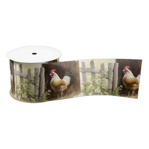 Watercolor Farm Rooster Satin Ribbon