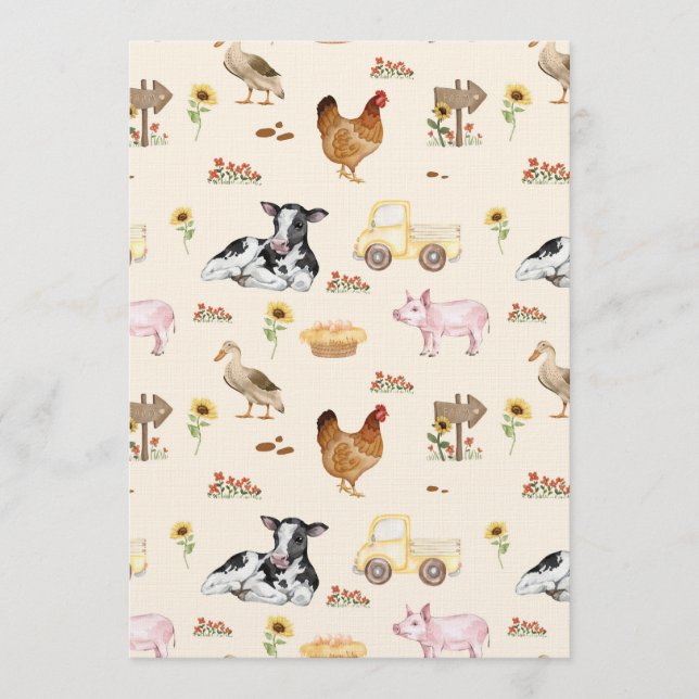 Watercolor Farm Scene Seamless Pattern Invitation (Front)
